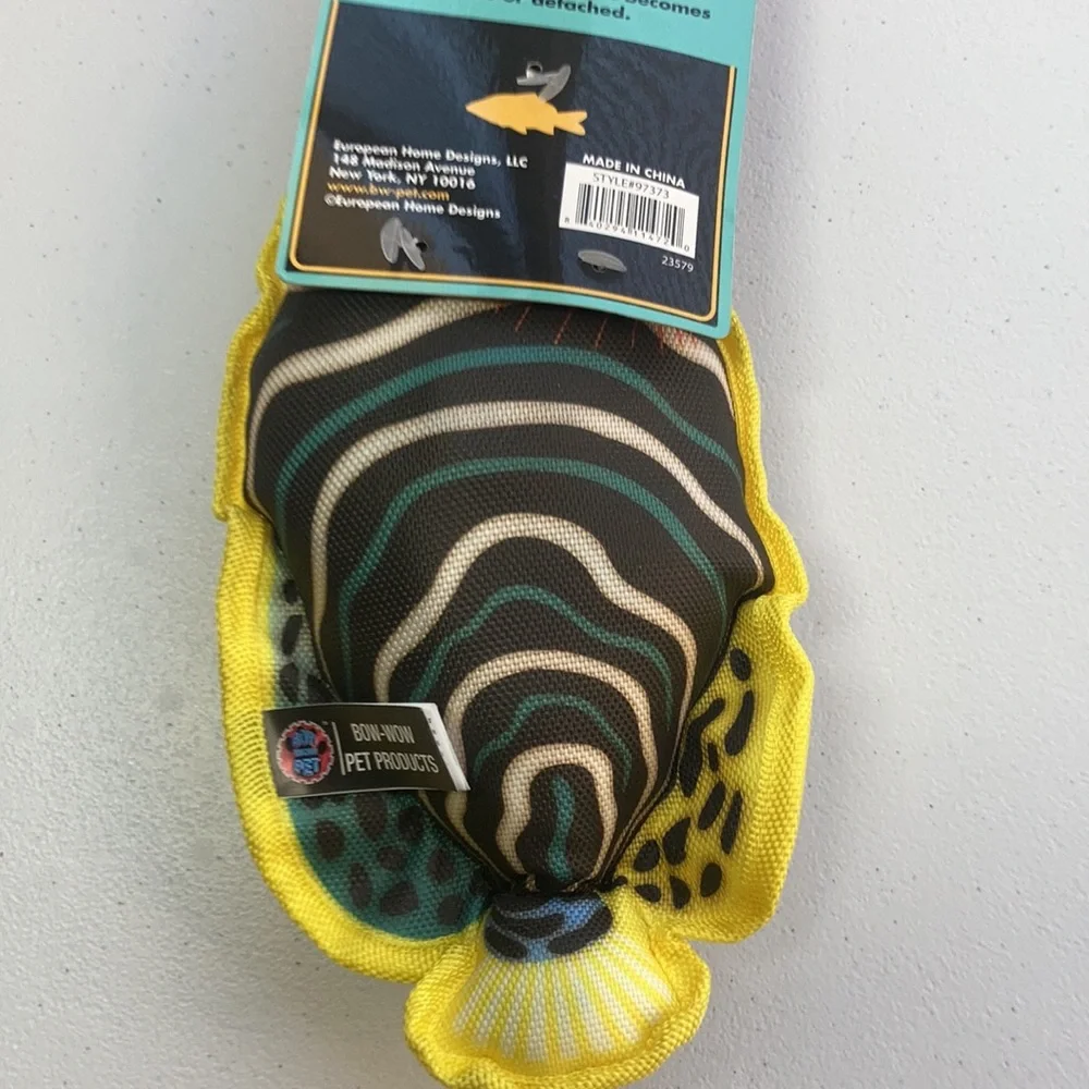3/$12 NWT chew resistant material dog toy tropical fish squeak toy